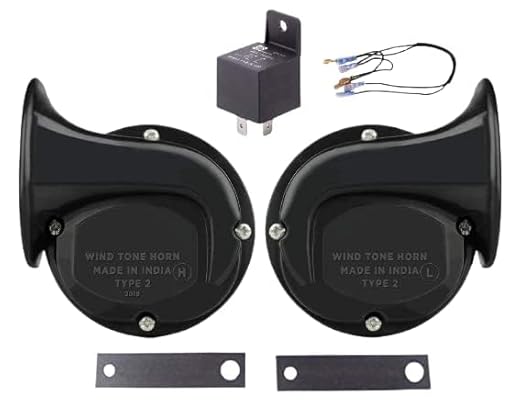 B.K ACCESSORIES Wind Tone Horn With Relay And Clip Wire Fitting (12V) Universal For Bike's