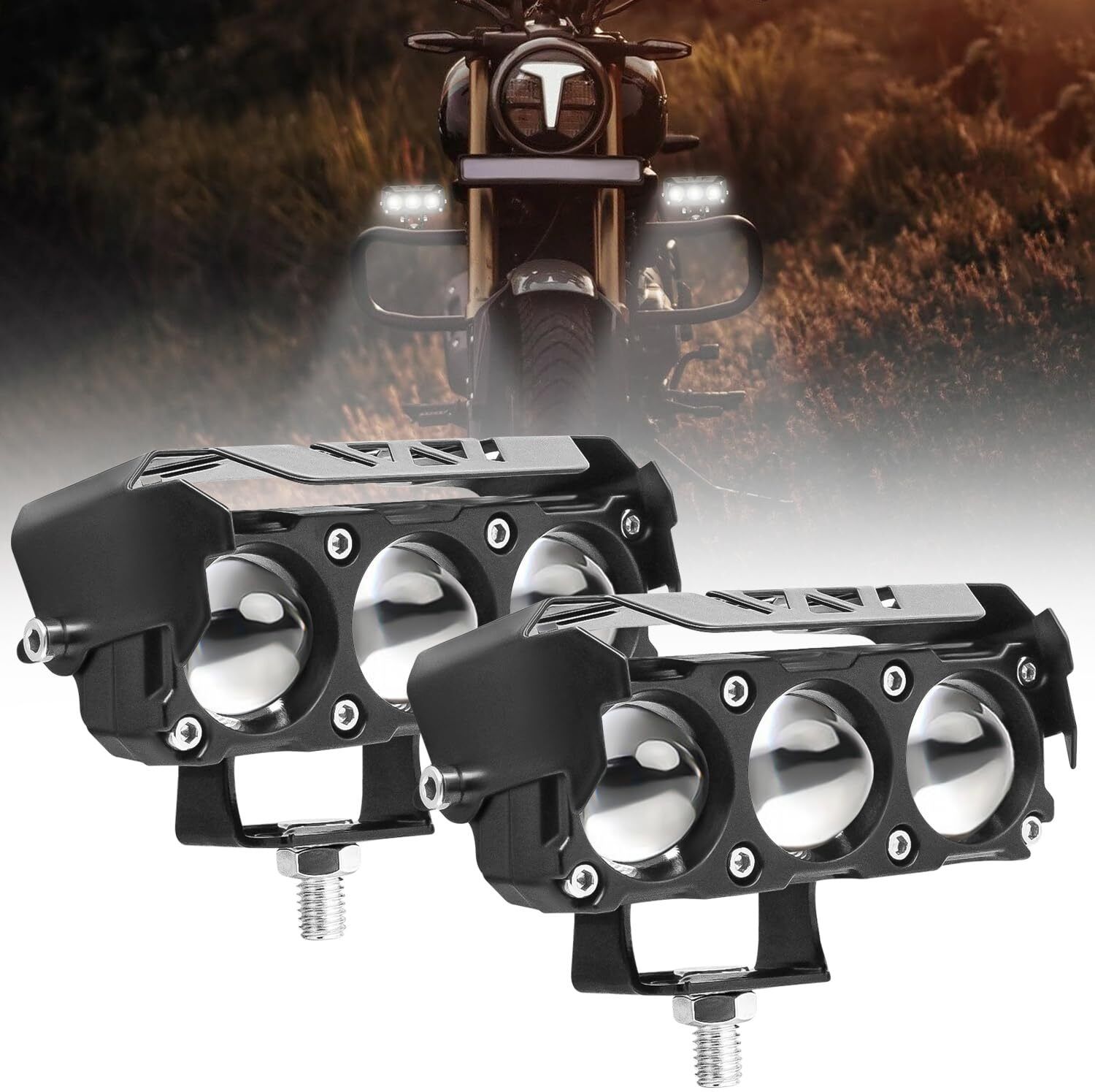 B.K ACCESSORIES Motorcycle LED Fog Lamp Three Lens White Yellow Heavy Quality Fog Lamp Motorbike, Ca