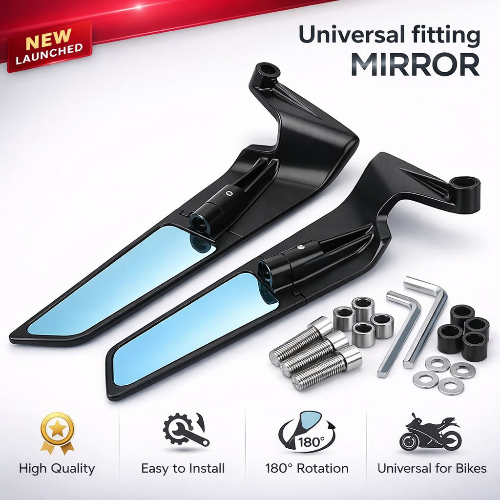 B.K ACCESSORIES Universal Motorcycle Bike Mirrors Set Adjustable Rotating Rear View Mirror Stealth 