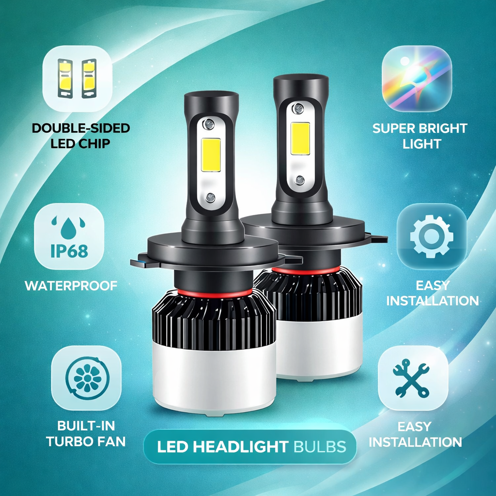 B.K Accessories 1 YEAR WARRANTY Ultra Bright H4 Pin120W Led Headlight Bulb | High & Low Beam | L